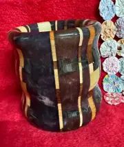 Handmade Multiwood Checkerboard Design with Purple & Charcoal Luster Resin