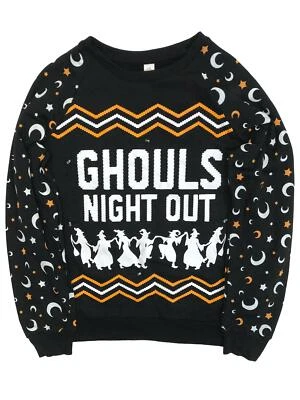 Womens Black Ghouls Night Out Light Up Halloween Sweatshirt Sweat Shirt M 7-9