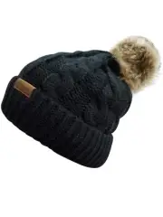 Novalena Women's Thick Cable Knit Hat Faux Fuzzy Fur Pom Fleece Lined Skull C...