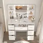 White Dressing Table Set w/ LED Lights Mirror Vanity Table Makeup Desk 7 Drawers