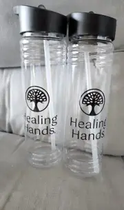 Clear Plastic Water Bottle w/ Flip Top & Handle Sports Drink Flask set of 2 NEW!