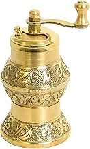 Sozen Handmade Brass Pepper Grinder - Manual Mill From Istanbul, 4.7" Portable Stainless Steel Conical Burr With Hand Crank, Turkish Design