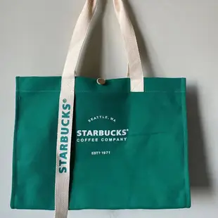 STARBUCKS 星巴克大容量綠色黑色帆布包單肩手提包便攜xtwtqjja