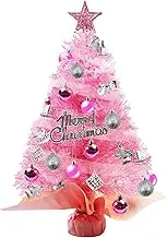 Mini Christmas Tree, Tabletop Christmas Tree, 23-Inch, DIY Tabletop Miniature Pine Christmas Tree with Led Lights for Home Desktop Xmas Tabletop Decoration (Pink)