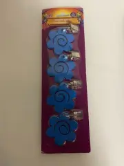 4 PCs Picnic Tablecloth Weights Clips Metal Blue Flowers