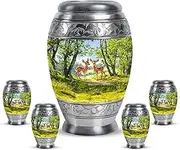 Deer Urns - Funeral Urns for Adult Ashes Men - Urn for Ashes for Women Small - Green & Blue Funeral for Human Ashes Adult Female Mom - Small Urn for Mom & Dad(Combo 10" & 3", Set of 5)
