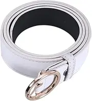 [FOMIYES] Simple Versatile Lady Waist Belt Adjustable Black Leather Belt for Women for Jeans Dresses Shorts Trousers Eye Catching Design with Round Buckle
