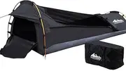 Weisshorn Single Swag, Camping Pop Up Tent Canvas Biker Swags Bag Kids' Play Tents Travel Hiking Beach Gym Gear, with Carry Bag 4cm Thick Foam Mattress Water Resistant Ripstop Dark Grey