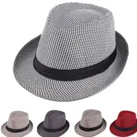 在飛比找蝦皮商城優惠-男女可帶 紳士帽 千鳥格紋帽 爵士帽 棉麻質黑色禮帽 草帽 