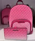 Michael Kors Set JAYCEE MD Zip Pocket BACKPACK Bag MK Dragonfruit + WALLET