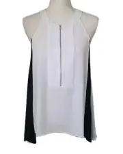 NWT BCBG Maxazria Black & White Colorblock Sleeveless Flowy Top Front Zip Sz M