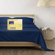 [THREAD SPREAD] Luxury Egyptian Cotton Queen Stripe Sheet Set, 600 Count Extra Long Staple 4 PC Set, Queen Damask Sheets, Soft, Cooling Sateen Weave Sheets Upto 18" Deep Pocket - Navy Blue