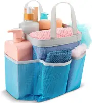 Handy Laundry Mesh Shower Caddy Bag - Collapsible, Portable 7-Pockets, Blue