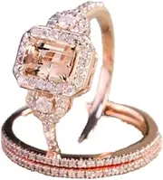 [LMCIEZR] (US code 7) - Duan Gorgeous 18K Rose Gold Filled Morganite Ring Engagement Bridal Women Jewellery Set Size 6-10 (US Code 7)