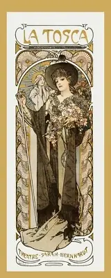 Sarah Bernhardt - La Tosca- Alphonse Mucha Art - Laminated Bookmark - 2.5 x 6 in