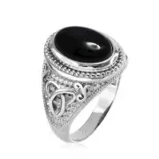Sterling Silver Celtic Trinity Black Onyx Statement Ring