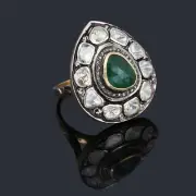 925 Silver Ring Natural Emerald Gemstone Rose Cut Diamonds 14k Gold Gift Jewelry