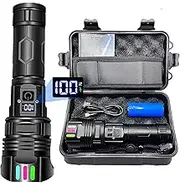 Rechargeable Flashlight 30000 High Lumens Long Range, High Concentration Super Bright LED Torch with Power Display, Waterproof Zoomable Handheld Flashligh for Camping Hiking Emergency Gift