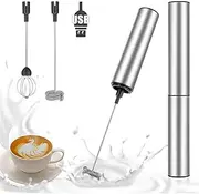 Mathtoxyz Milk Frother Rechargeable, Stainless Steel Milk Frothers Handheld Foam Maker Travel Kitchen Coffee Frother Wand for Coffee Lattes Cappuccino Matcha Hot Chocolate