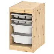 TROFAST storage combination w boxes/trays, light white stained pine grey/white, 32x44x53 cm