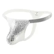 Glossy Crocodile Pattern Men's Sexy Panties Sexy U-convex Large Bag Breathable Thong-XT Silver M