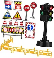 WEKAMOS 1Set Mini Traffic Sign Miniature Road Signs Stickers with LED Traffic Light Lamp Engaging Educational for Lightweight Traffic Accessories