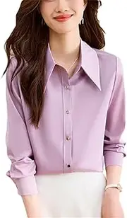 [Generic] Fashion Long Sleeve Chiffon Blouse for Women Lapel Collar Shirt Business Casual Tops
