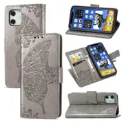 For iPhone 12 Pro Max Case, Butterflies Love Folio PU Leather Case, Card Slot, Wallet, Lanyard, Gray