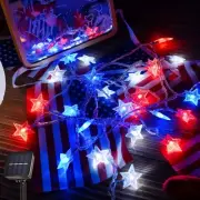 Red White Blue Solar Lights, 4th of July Decor Star String Lights 100LED Gard...