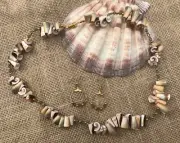 Necklace and Earring Set made with Everlasting Shells and Green Crystals