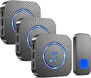 SURFOU Wireless Doorbell, Wireless Doorbell Set, 400 m Range, Outdoor, Waterproof, Front Door with 3 Receivers, Battery Operated Bell, Radio Transmitter with LED Flashing, 5 Vol. 55 Melodies, Black