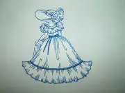 Crinoline Ladies Quilt Blocks, Machine Embroidery Set of 12, Redwork style