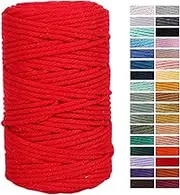 ZXCDINO Red Macrame Cord 4mm x 109Yards,Colored Cotton Rope Craft Cord Colorful Cotton Cord Twine for Wall Hanging Plant Hangers Crafts Knitting Decorative Projects