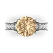 2.89 ct Round Cut Yellow Moissanite Promise Bridal set Sliding 14k White Gold