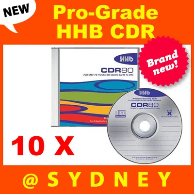 10 x NEW HHB CDR-80 Silver Pro-Grade 700MB/80 Min Recordable Blank CD Discs