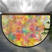 SEEKJOYS Colorful Ethnic Pattern Half Round Door Mat Non-Slip Rubber Backing Welcome Doormat Bohemia Front Rug Durable EntryWay Dirt Trapper Floor Mat