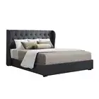 Queen Size Bed Frame Base Gas Lift Storage Plywood Slats With Tufted Headboard