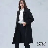 在飛比找momo購物網優惠-【SST&C 最後55折】黑色方領羊毛混紡大衣8162210