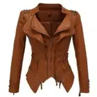 Womens Rivets Shoulder Faux Leather Punk Jacket Biker Snake Pattern Short Coat