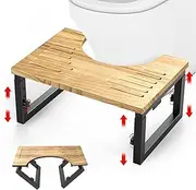 Bamboo Toilet Stool Foldable, 7 in, 8 in Or 9 in Adjustable Height Squat Stool Potty for Adults Kids, Sturdy Poop Step Stool for Bathroom, Improve Squatting Posture, Non-Slip,500 lbs Capability