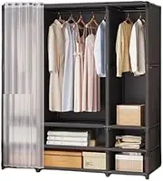 Portable Wardrobe Rack,Cloth Wardrobe,Portable Wardrobe, Canvas Wardrobe with Dust Cover Hangers Wide Top Partition Storage, Cloth Wardrobe Used for Storing Clothes Shoes and Bags in The Bed
