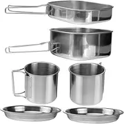 OKUMEYR 6-Piece Stainless Steel Cookware Set for Camping BBQ Picnic Pot Pan Plates Cups Outdoor Cooking Utensils Kit