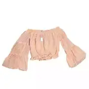 Bailey's Blossoms Peach Off-The-Shoulder Bell Sleeve Top