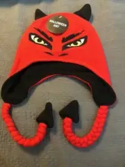 NEW RED DEVIL EAR FLAP HALLOWEEN HAT RED NEW OSFM