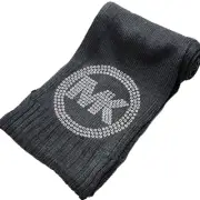 NEW MICHAEL KORS MK Studded Logo Wool Blends Scarf-Dark Gray/Silver