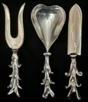 1997 MICHAEL ARAM "I LOVE YOU" SILVER PLATED SERVING SET: SPOON & FORK & KNIFE