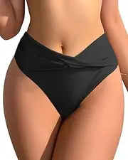 [mickee] Women's Bikini Bottoms Twist Front High Cut Bathing Suit Bottoms V Cut Swimsuit Bottoms
