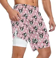 [ZZXXB] French Bulldog with Love Athletic Shorts for Men with Pockets 2 in 1 Quick Dry Running Shorts S-3XL