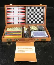 Vintage Travel Games Set New In Case Backgammon, Chess, Cribbage, Dominoes Etc