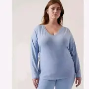 NWT Athleta Outbound V Neck Long Sleeve Top-Heron Blue-Size 2X $69.00